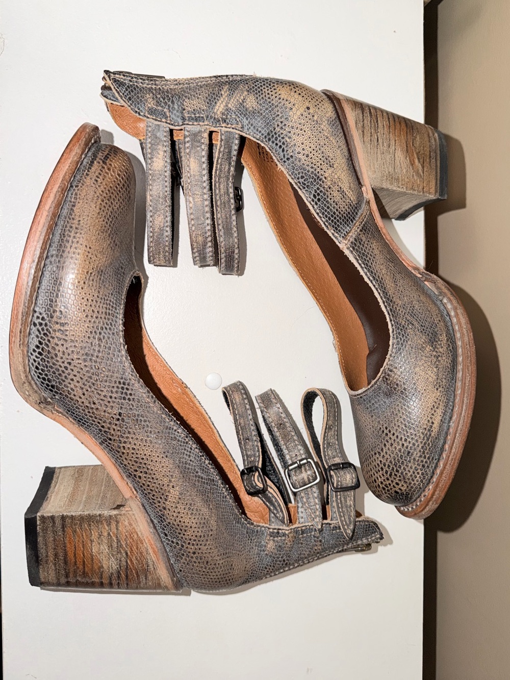 Freebird Randi Pewter Stacked Heel Ankle Strap Western Boho - Picture 2 of 10